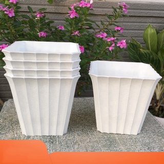 Bộ 4 chậu trồng hoa khía vuông màu trắng size 17cm x 17cm x 12cm