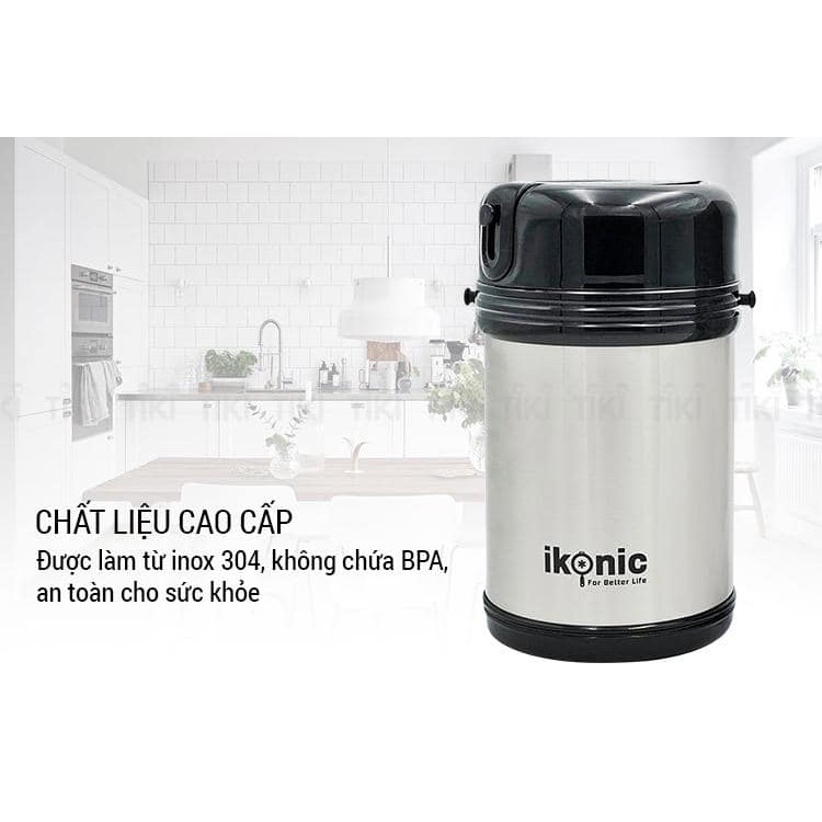 Bình giữ nhiệt đựng thức ăn IKONIC 3 ngăn tháo rời 1800ML