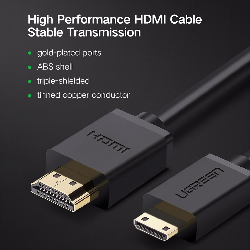 Cáp Mini HDMI ra HDMI 2.0 Cao Cấp UGREEN HD108 | Hỗ trợ 4k@60Hz