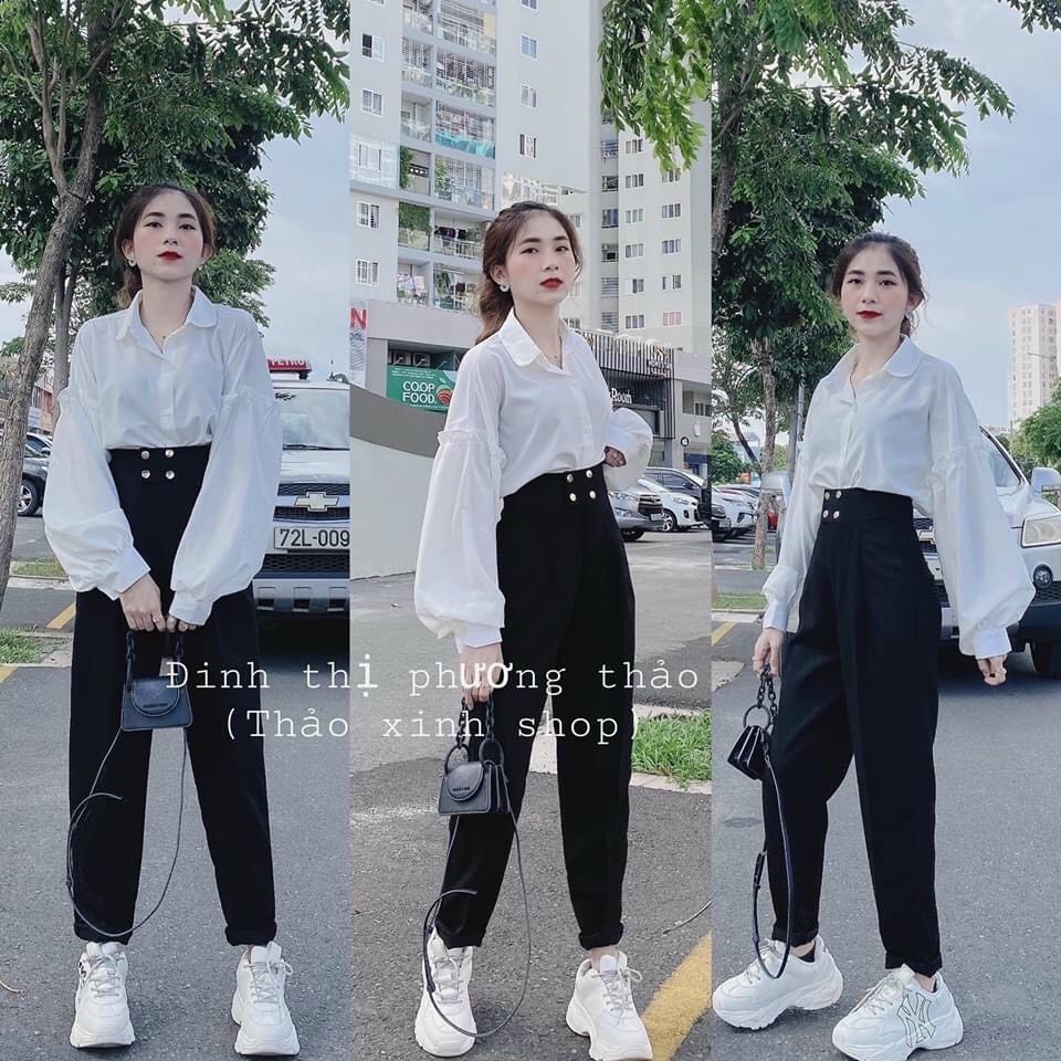 Áo sơ mi tay bồng cổ sen tiểu thư