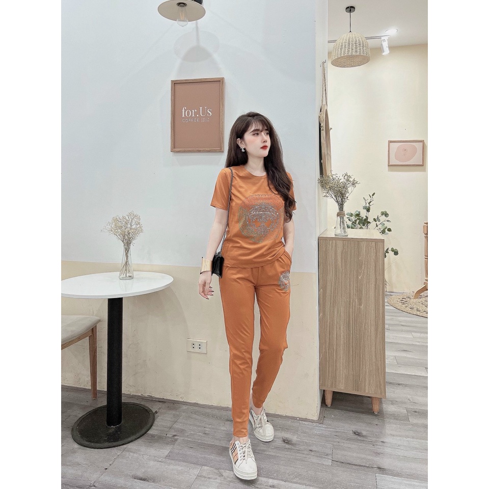 Đồ bộ thun cotton đính đá họa tiết