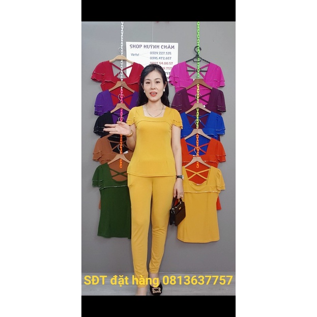 Đồ bộ nữ thun solen tay đính dá