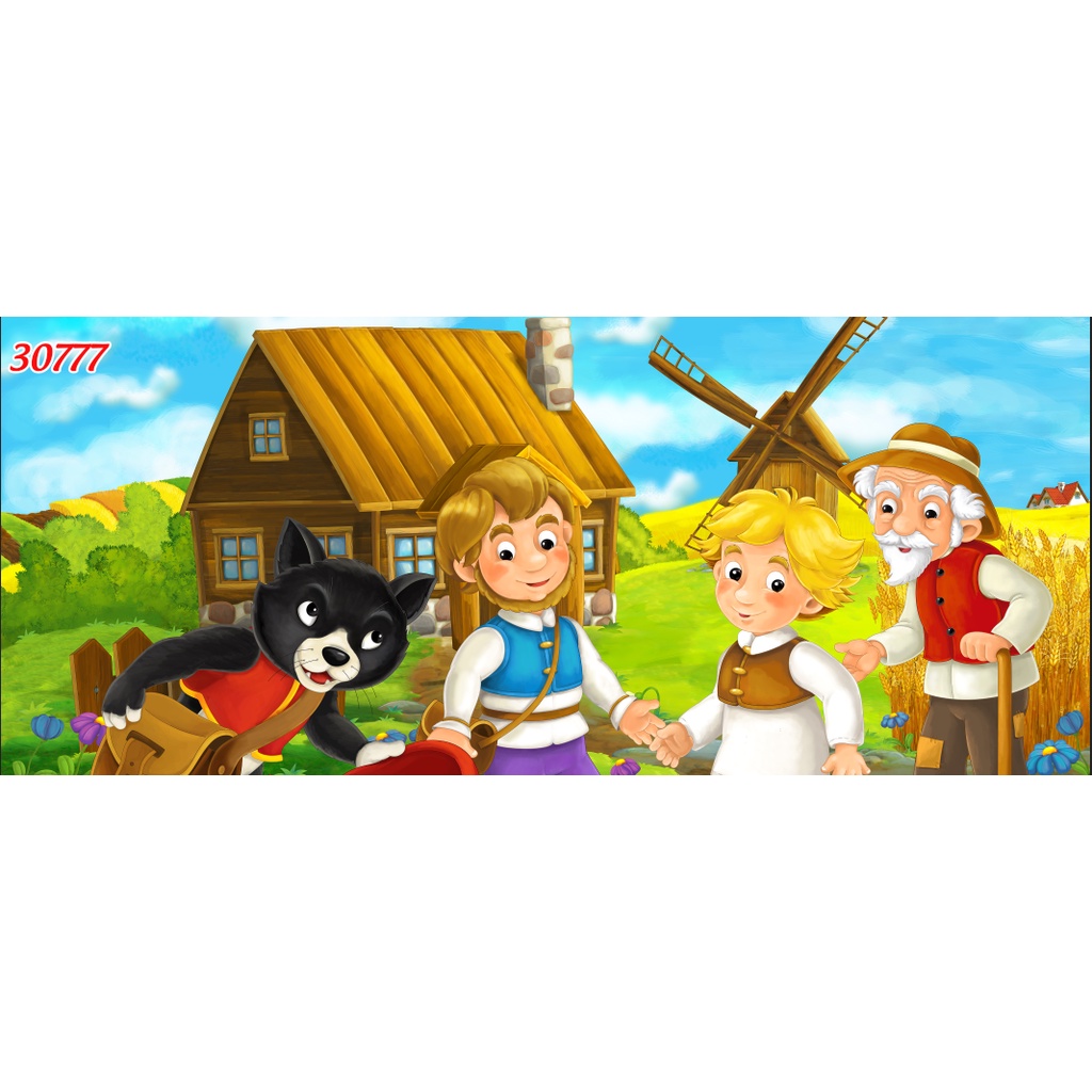 Tranh 3D Dán Tường Phòng Trẻ Em Nhiều Chủ Đề Ngôi làng trẻ thơ, gia đình dê, lợn, nông trại vui vẻ