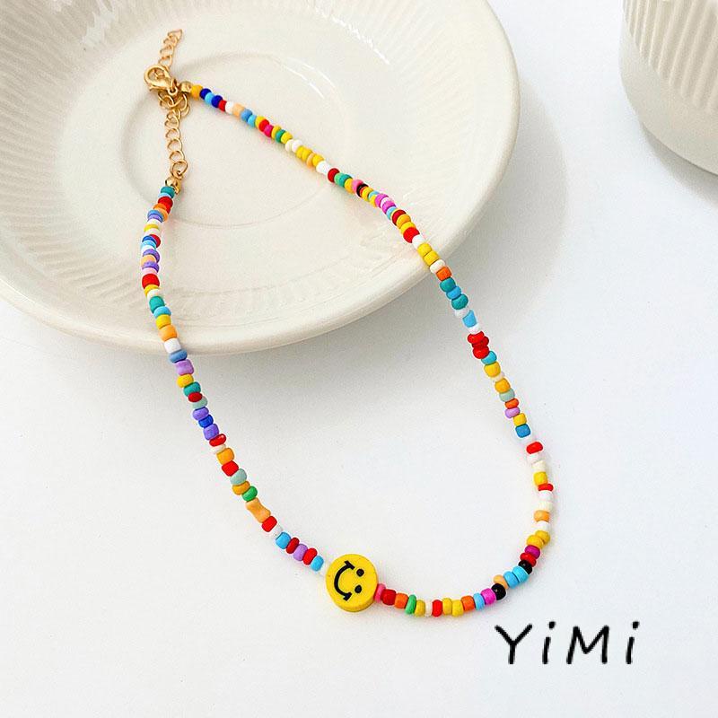 【Yimi.Vn】 Vòng Cổ Đính Hình Mặt Cười Và Hạt Đủ Màu Năng Động