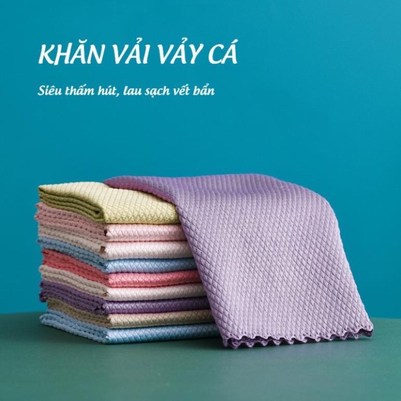 Khăn Lau Kính Lau Nhà Bếp Siêu Thấm Hút Nước Hình Vảy Cá Không Xù Lông