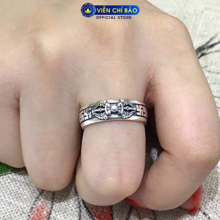 Nhẫn bạc unisex Chùy Kim Cang Lục Tự Chữ Vạn bạc Thái 925 thời trang phụ kiện trang sứcnữ Viễn Chí Bảo N101281