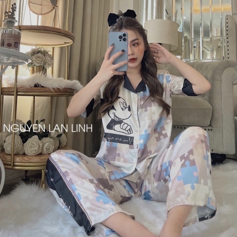 Đồ bộ pijama thiết kế đồ mặc nhà tay ngắn quần dài chất liệu bao mịn mát