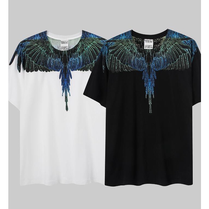 Áo Thun Đen Tay Ngắn In Hình Đôi Cánh Chim Vẹt Thời Trang Cho Nam