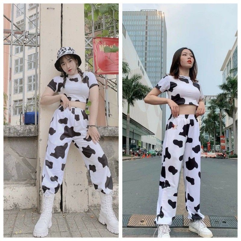 Set Bộ Quần Áo Croptop Bò Sữa Và Quần Jogger New HOT TREND