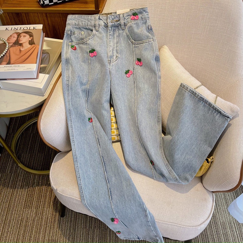 Quần Jean Ống Rộng Lưng Cao Thêu Họa Tiết Ba Chiều Thời Trang Mùa Thu 2022 Mới Cho Nữ