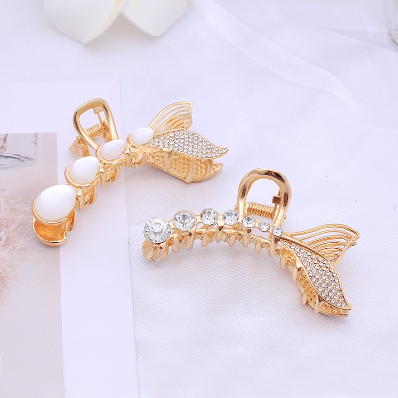 Kẹp nửa đầu hình đuôi cá đính hạt ngọc size nhỏ xinh xắn, cặp tóc hình cá kẹp nửa đầu
