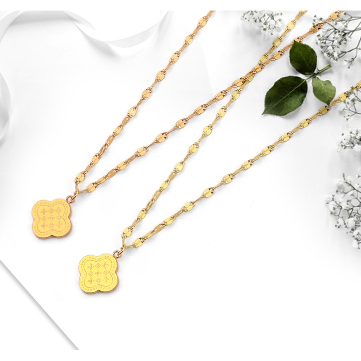 Dây chuyền nữ titan cao cấp kiểu lá me rớt mặt hoa 4 cánh siêu đẹp, bền màu ,chuẩn thời trang