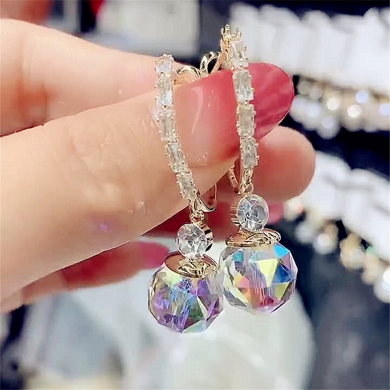 Đôi khuyên tai ETRENDY mặt quả cầu pha lê giả long lanh phong cách Hàn Quốc đơn giản thời trang cho nữ