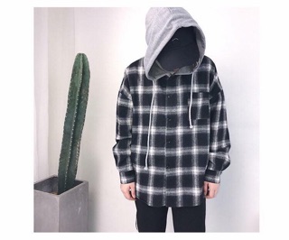Áo FLANNEL Xám  + Đỏ Có Nón