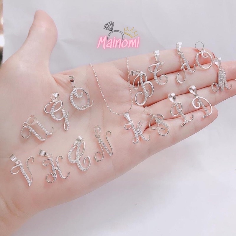 Dây chuyền nữ, mặt Chữ cái cách điệu xinh xắn dây chạm lấp lánh nhỏ xinh. Dây bền đẹp Mainomi Shop Bạc Xinh