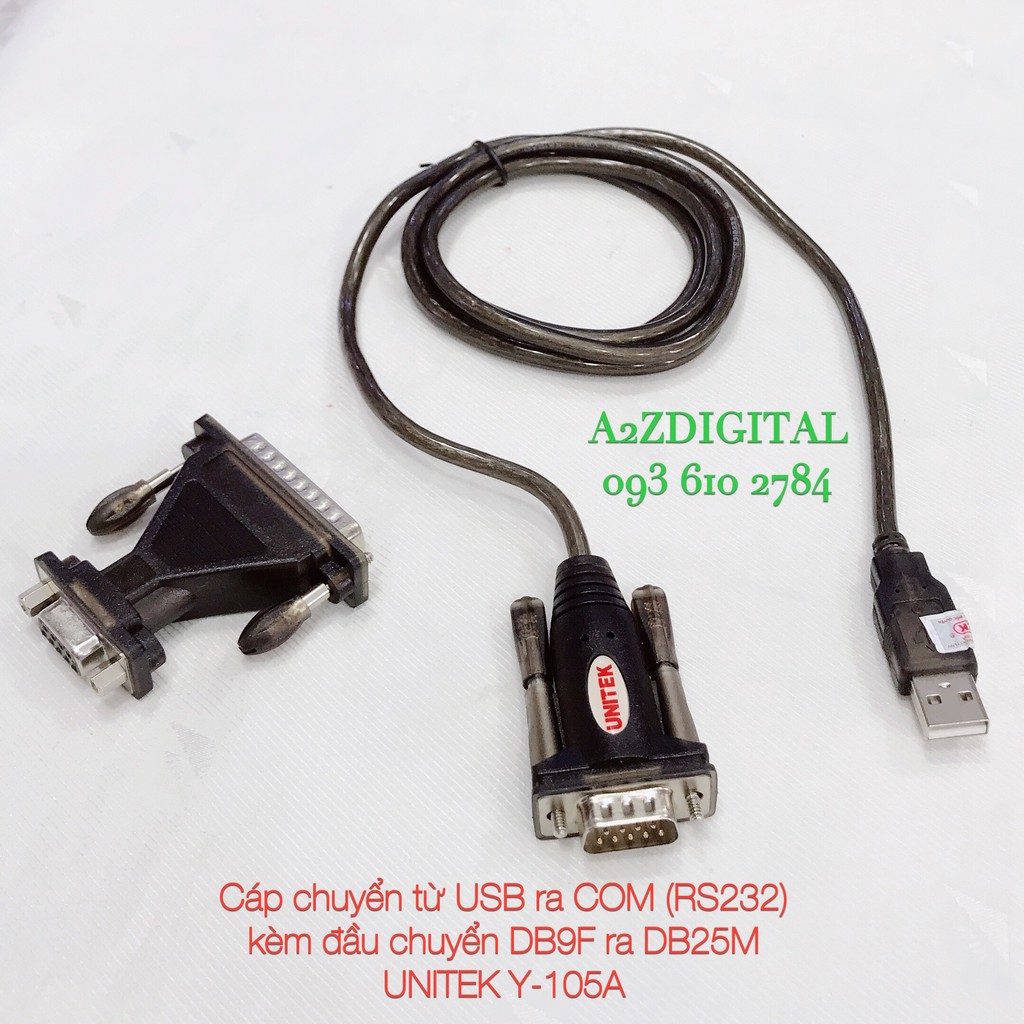 CÁP CHUYỂN TỪ USB RA COM (RS232) KÈM ĐẦU CHUYỂN DB9F RA DB25M - UNITEK Y105A