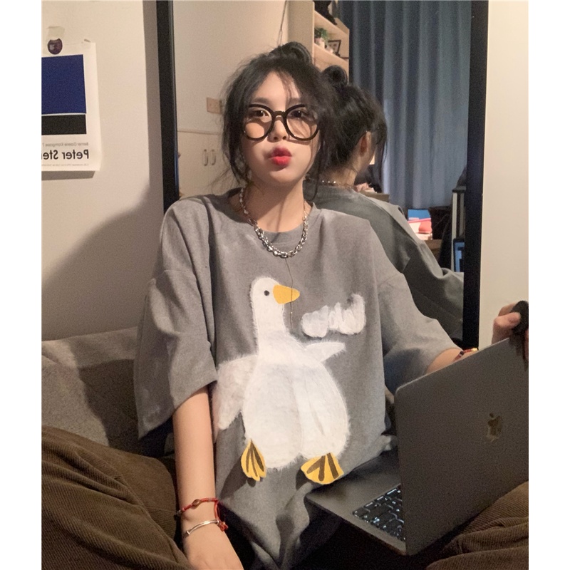 Áo Thun Tay Ngắn In Hình Ngỗng Dễ Thương Thời Trang Mùa Hè Cho Nữ