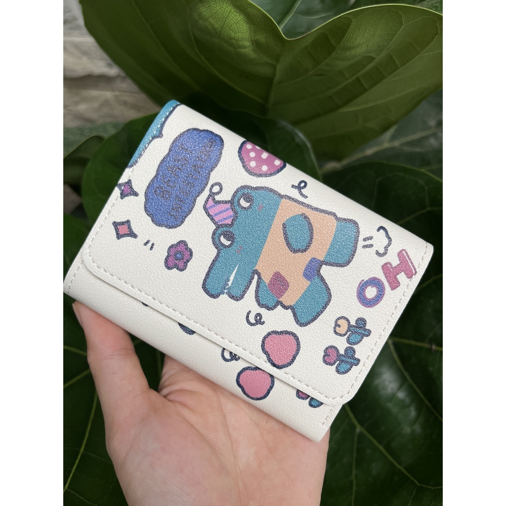 Ví nữ gập cute ví nữ cầm tay nhiều họa tiết hoạt hình chất liệu da PU thiết kế dễ thương