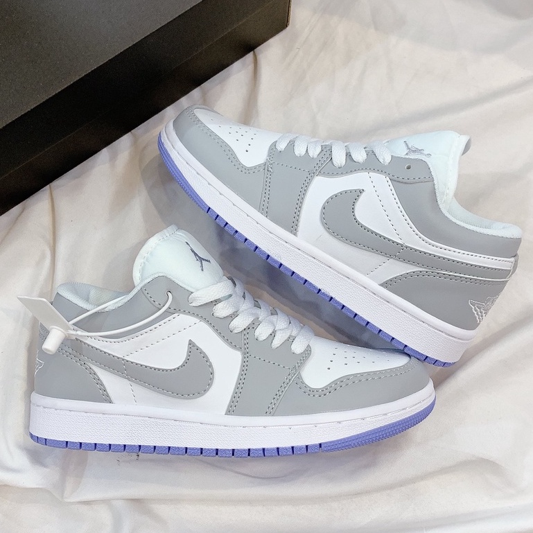 Giày thể thao Jordan cổ thấp màu xám nhạt đế xanh,Giày Sneaker air JD1 1 low đế màu nam nữ bản đẹp full box