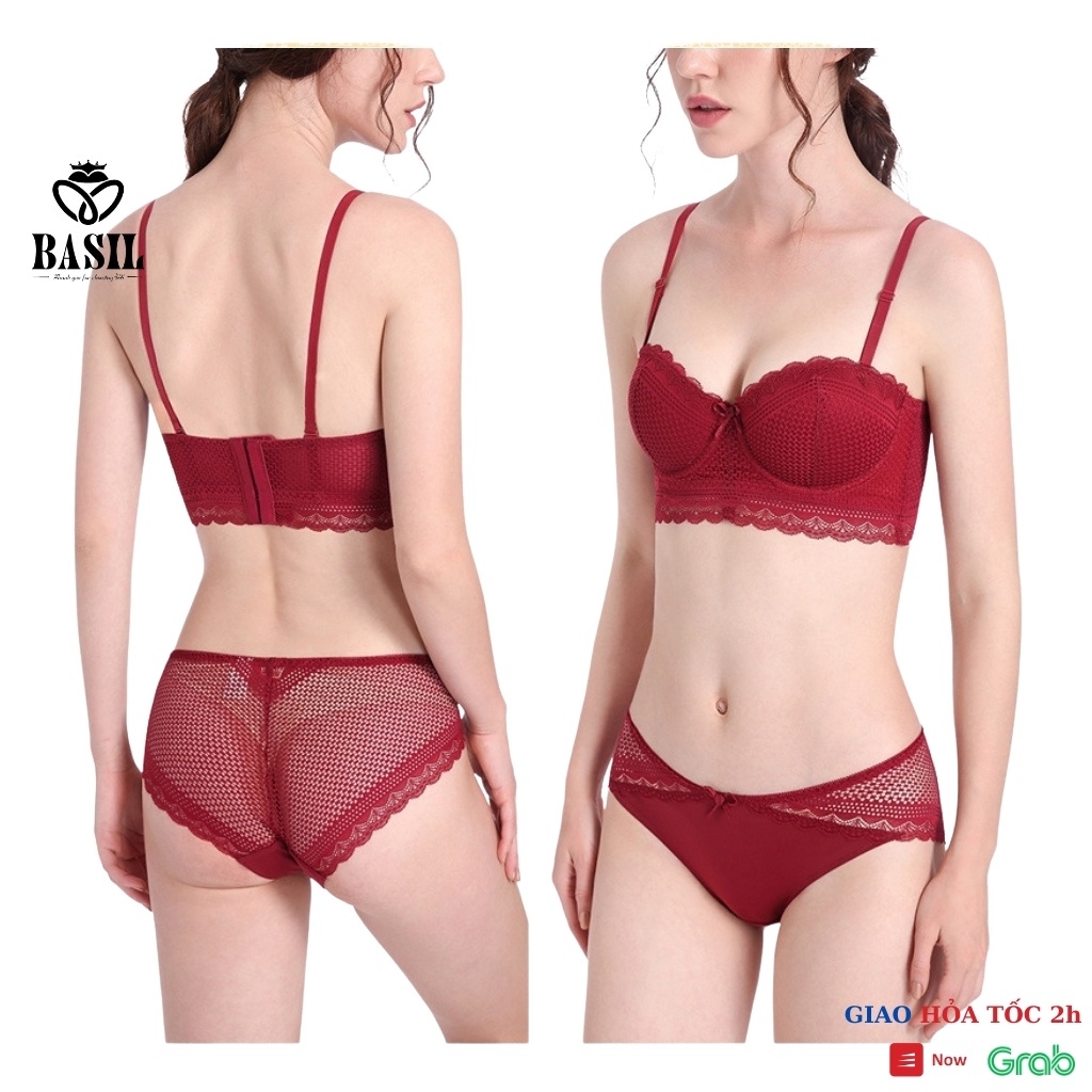 Bộ đồ lót BS05 Basil nữ cup ngang có gọng ren mềm nâng ngực đệm vừa chống tụt - HÀNG MỚI VỀ