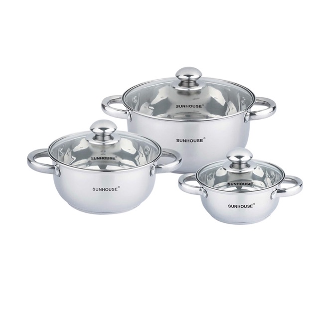 Bộ Nồi Inox 3 Đáy Sunhouse SH334, bao bì xấu
