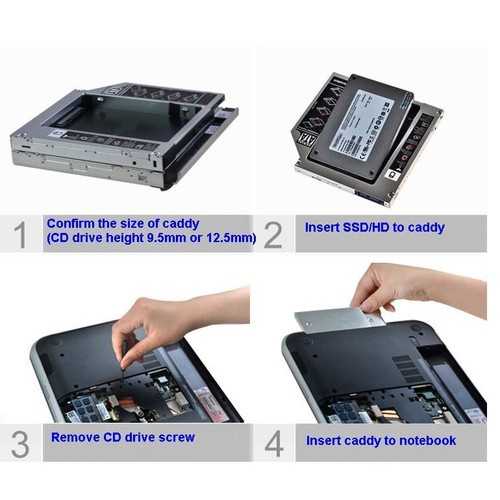 Caddy Bay - Caddy Bay MỎNG 9,5mm VÀ DÀY 12,7mm THAY THẾ Ổ ĐĨA DVD THÀNH Ổ SSD SATA 3 CHO LAPTOP