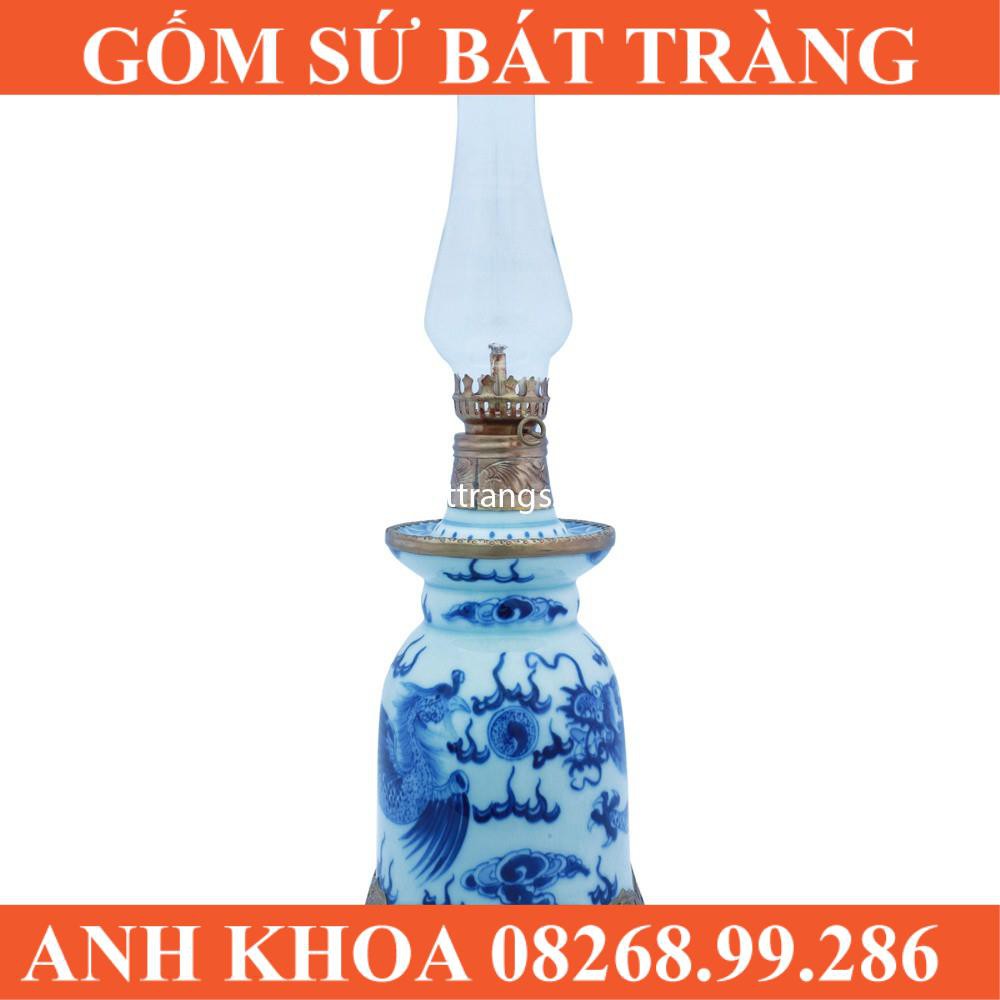 Đèn Thờ Dầu Rồng Phượng Viền Đồng - Gốm sứ Bát Tràng Anh Khoa