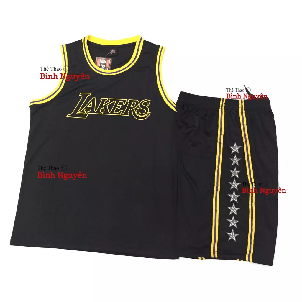 Bộ quần áo bóng rổ NBA Los Angeles Lakers trơn không số hàng đẹp nam nữ vải mè thoáng mát thấm mồ hôi tốt