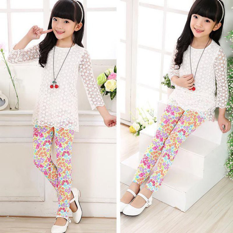 Quần legging dài co giãn in hoa dễ thương cho bé gái