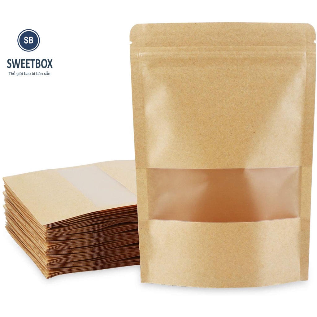 100 Túi Zip Giấy Kraft 22*32+5cm Đáy Đứng Có Cửa Sổ/ Túi Zip Giấy Đựng Thực Phẩm