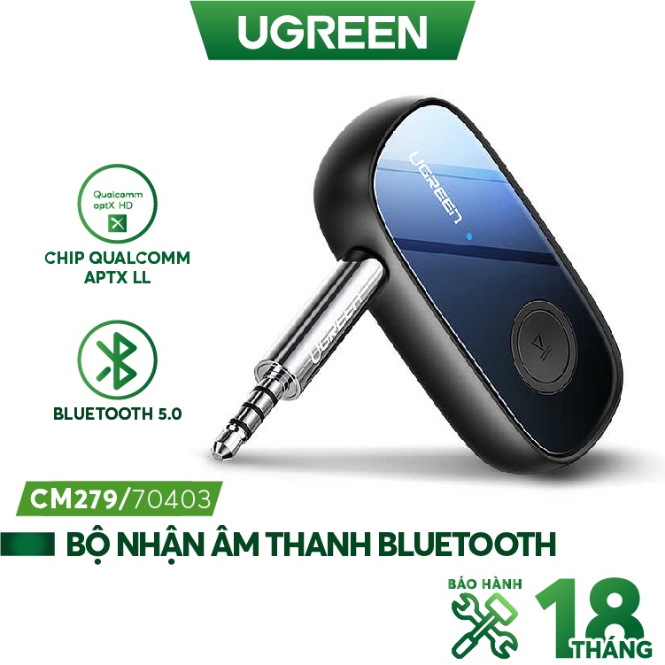 [Mã ELHACE giảm 4% đơn 300K] Bộ nhận âm thanh 5.0 APTX Bluetooth độ trễ thấp có mic 1 đầu cái 3.5mm UGREEN CM279 70304