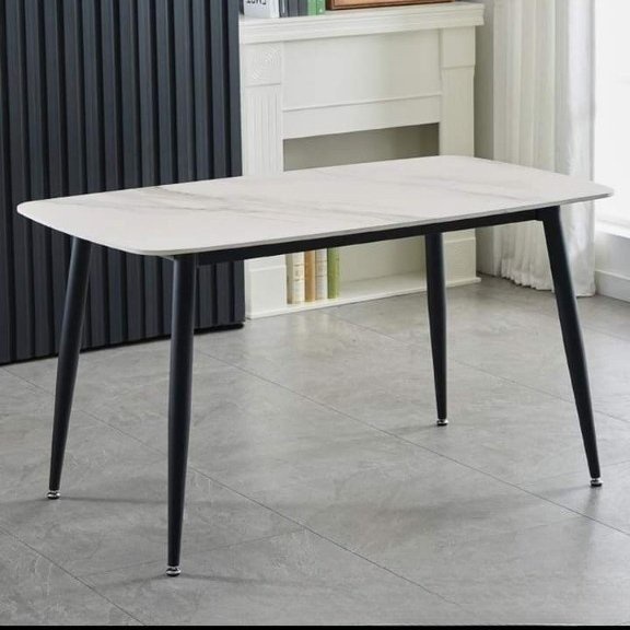 Bàn ăn mặt đá phiến ceramic nhám 1m2x70x75cm chân sắt sơn đen tĩnh điện