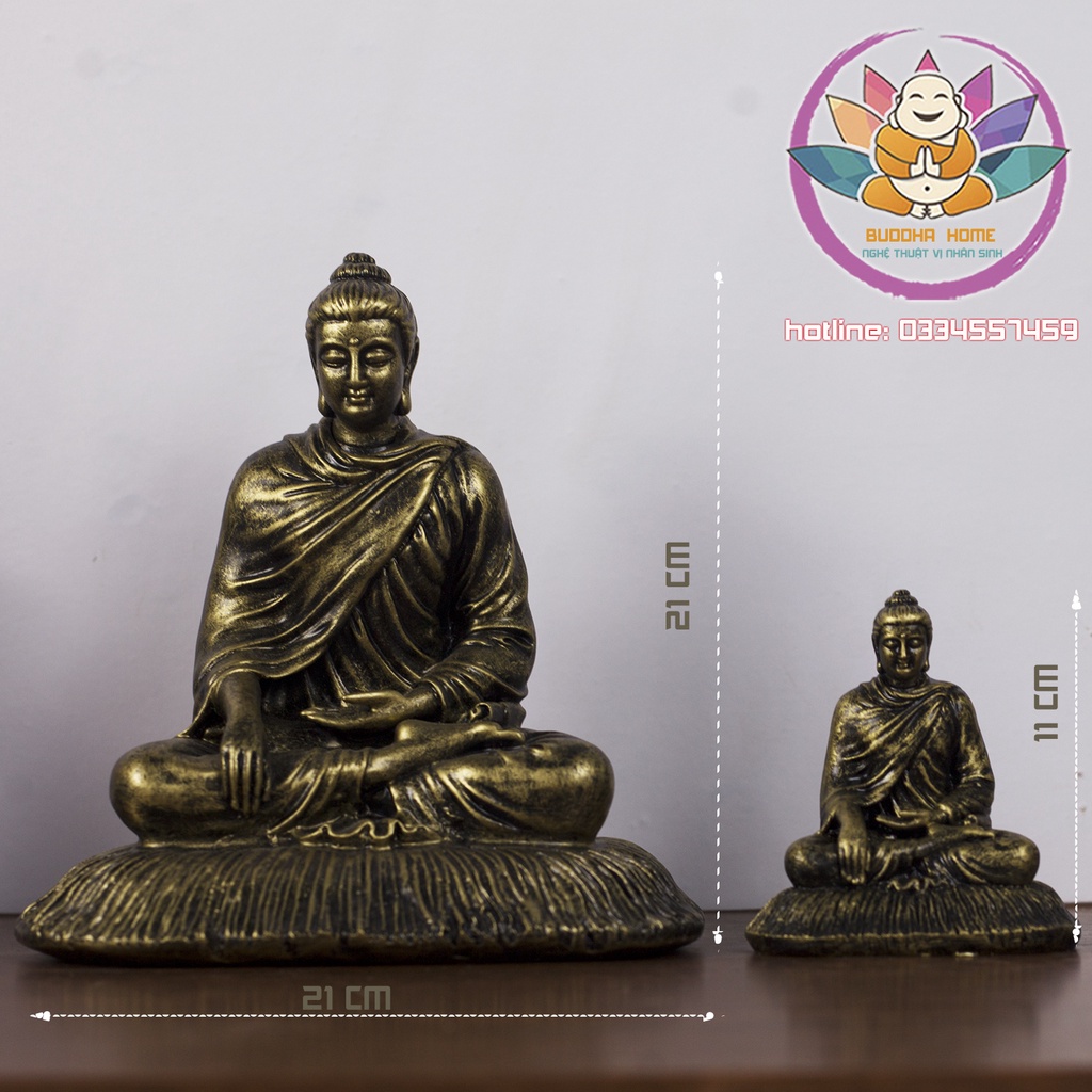 Tôn Tượng Bổn Sư màu đồng cổ phong thủy thờ cúng trang trí nhà cửa, bàn trà, hồ thủy sinh