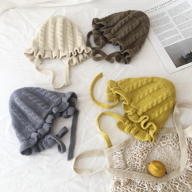 Mũ màu trơn thiết kế nhún bèo phong cách Hàn Quốc xinh xắn cho bé