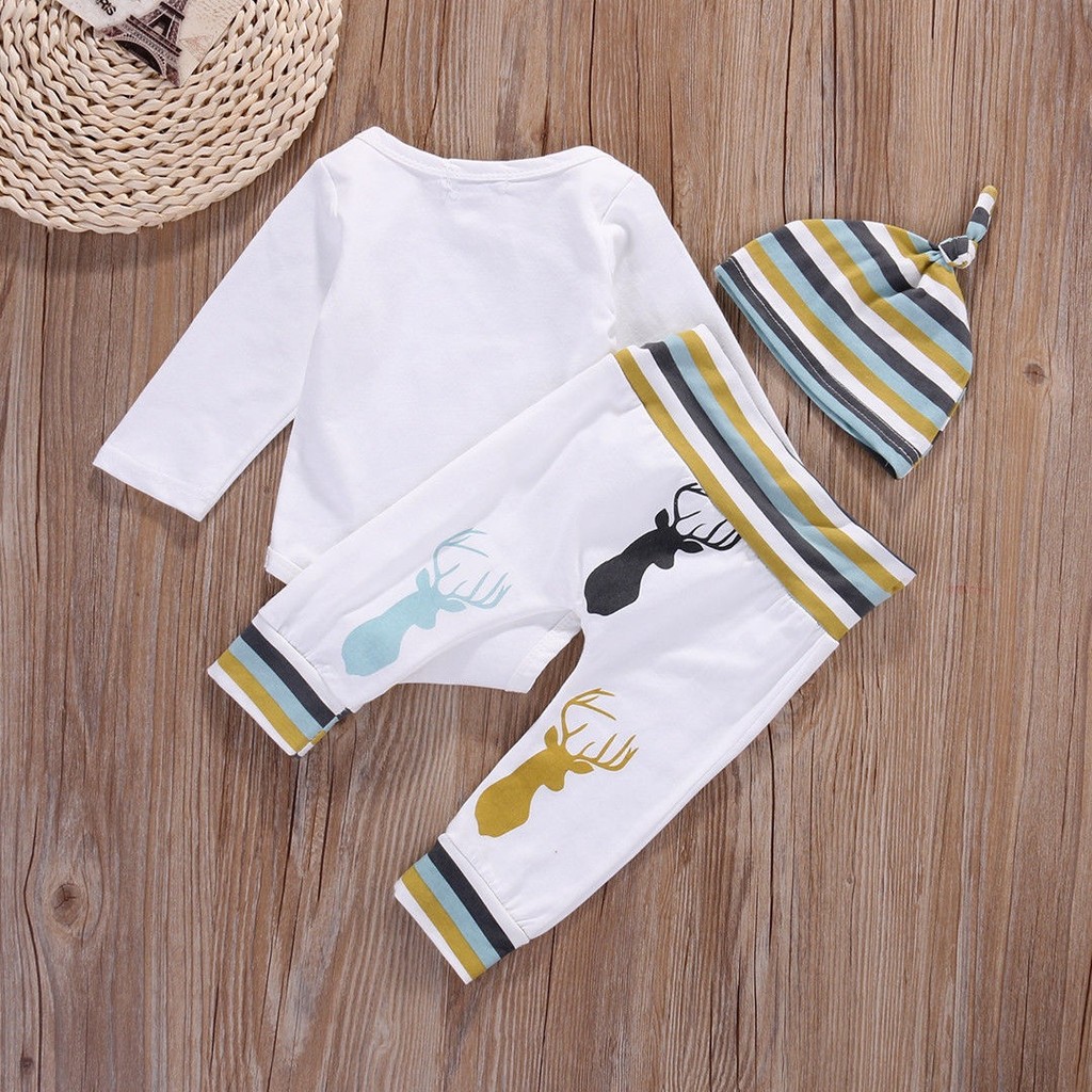 Bộ Romper Liền Mảnh Tay Dài + Quần Dài + Nón Vải Thun Cotton Cho Các Bé Từ 0-18 Tháng Tuổi