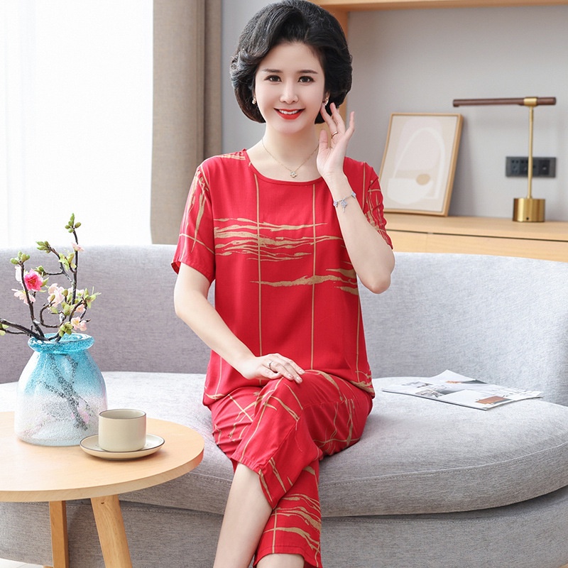 Bộ Đồ Ngủ Vải Lụa Cotton Tay Ngắn Dáng Rộng Thời Trang Mùa Hè Cho Nữ