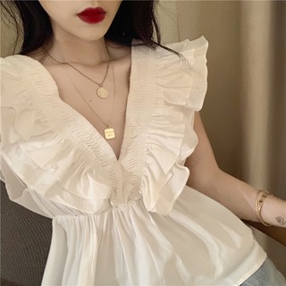 (CÓ SẴN) Áo kiểu cổ V eo thon bèo trước và sau cực xinh (Kèm ảnh thật)