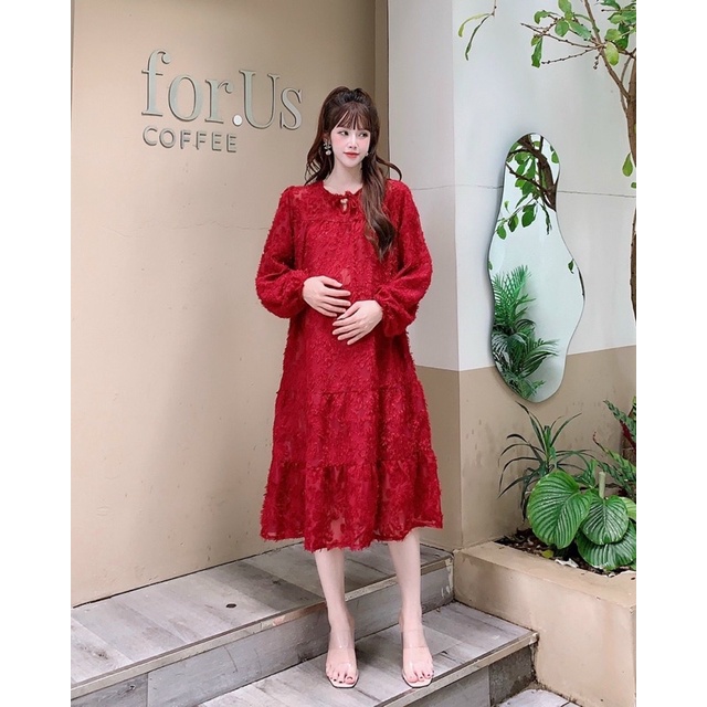 Đầm Bầu Dáng Babydoll Hai Lớp Tay Dài Siêu Xinh