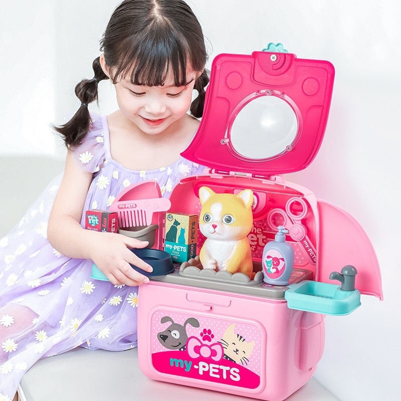 ✉♞☸Miễn phí vận chuyển của trẻ em mô phỏng vật nuôi mèo con dễ thương chó không gian ba lô chơi nhà cậu bé và cô gái món