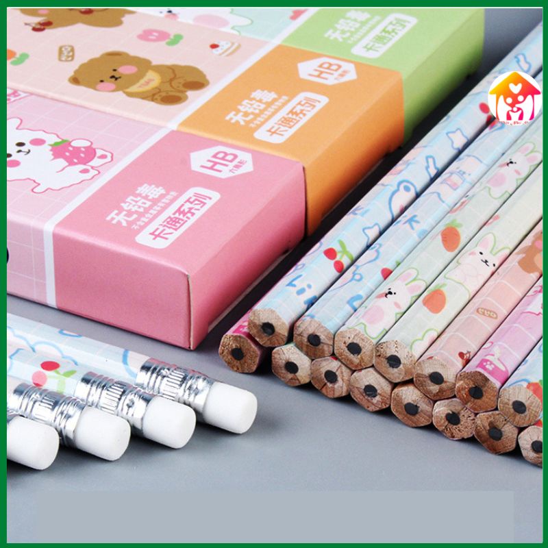 Hộp 10 Bút Chì Gỗ HB Kèm Tẩy In Hình Họa Tiết Hoạt Hình Siêu Đẹp-Bút Chì HB An Toàn Cho Bé