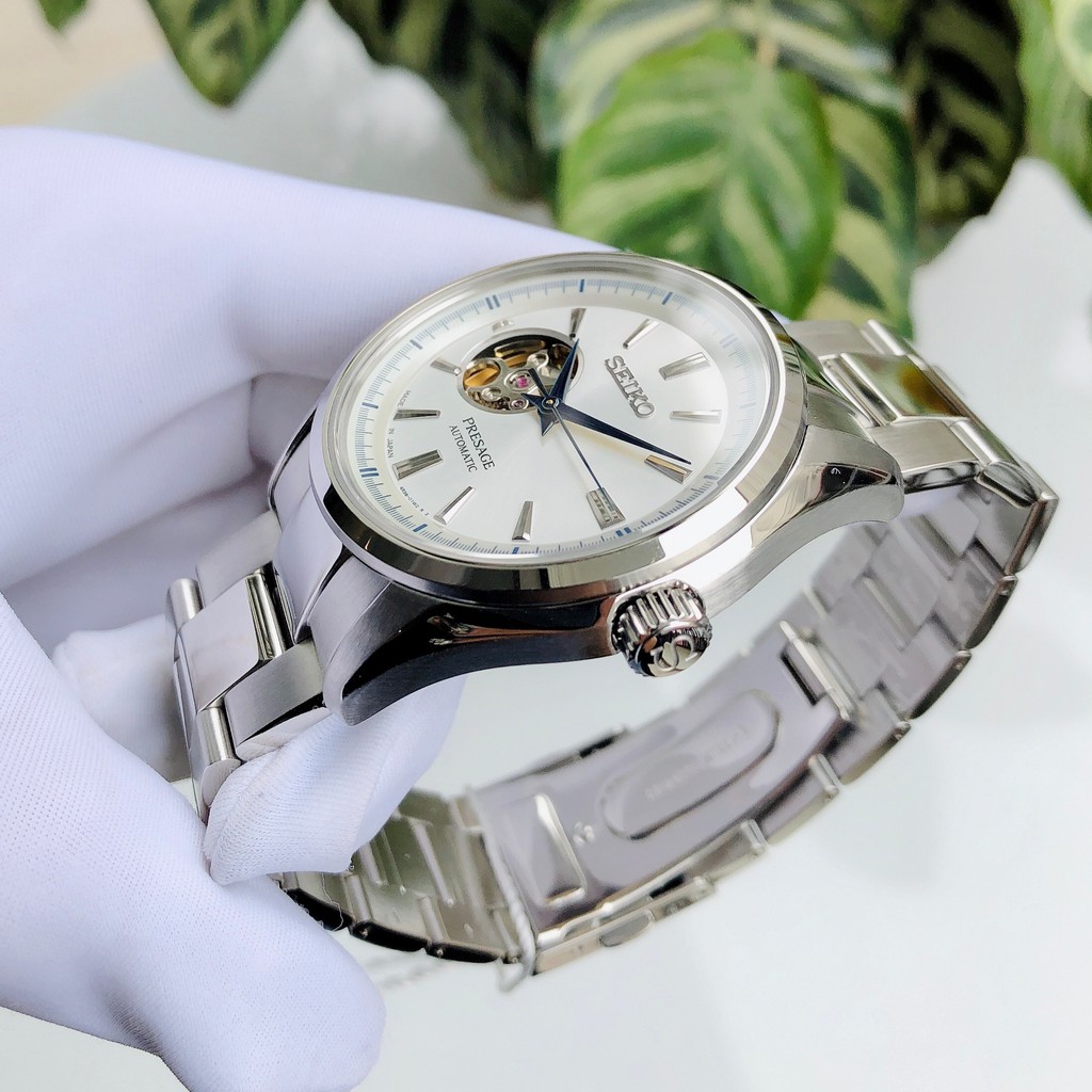 Đồng hồ Nam Seiko Presage SSA355J1 Hở tim,Mặt trắng-Máy cơ tự động Automatic-Dây kim loại cao cấp-Size 41mm