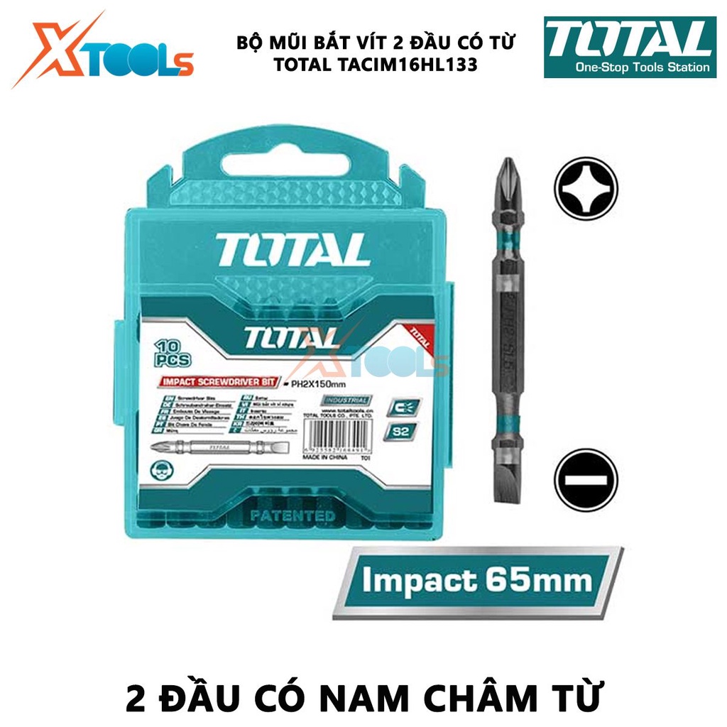 Bộ mũi bắt vít 2 đầu có từ TOTAL TACIM16HL133 | bộ 10 mũi siết vít PH2+SL6.0*1.0x65mm  [CHÍNH HÃNG] [XTOOLs]