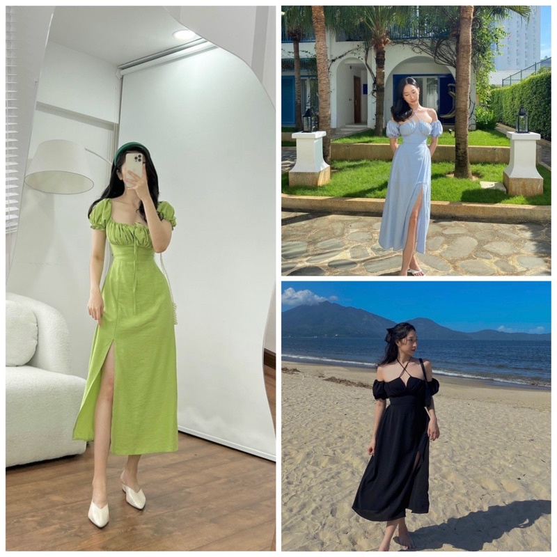 [ Có Bigsize ]Đầm maxi đi biển mặc được 2 kiểu màu xanh đen