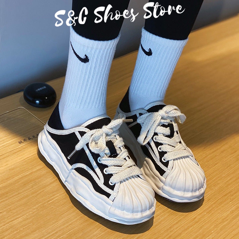 S&c Giày Thể Thao Vải Bạt Đế Dày 4CM Cao Hở Ngón Tăng Chiều Cao Đơn Giản Thời Trang Cho Nữ