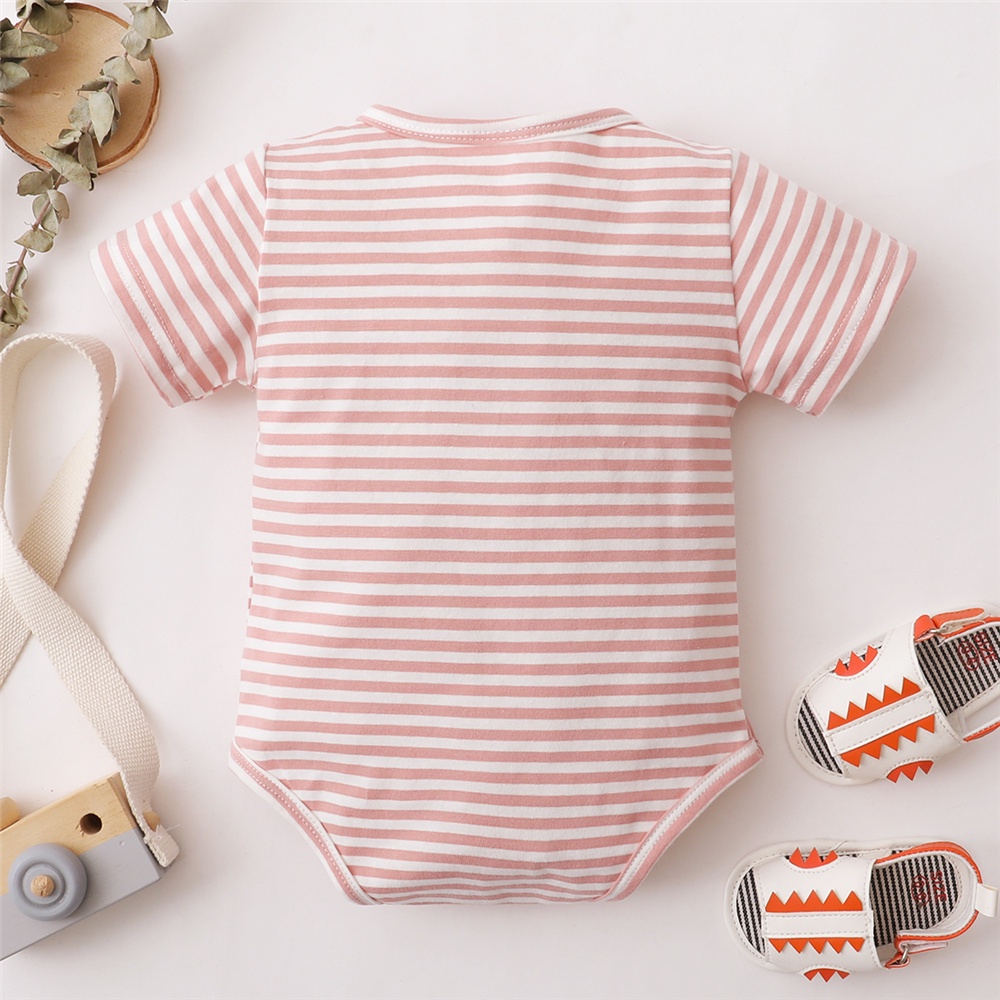 Áo liền quần Mikrdoo vải cotton tay ngắn kẻ sọc dễ thương cho bé trai sơ sinh 0-18 tháng tuổi