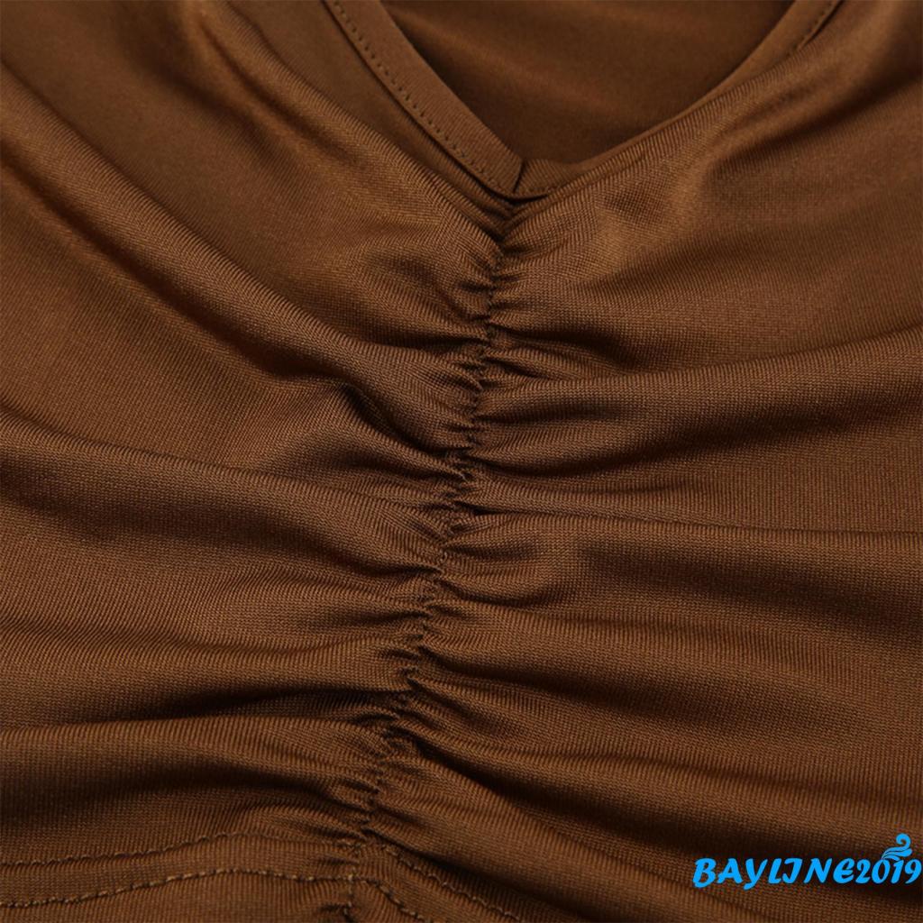 Áo Croptop Tay Dài Cổ Chữ V Màu Sắc Trơn Thời Trang Mùa Hè Dành Cho Nữ