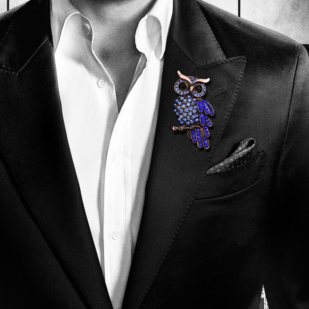 Trâm Cài Áo Hình Chim Cú Đính Đá Màu Xanh Dương Phong Cách Hàn Quốc Chất Lượng Cao Cho Nam Và Nữ