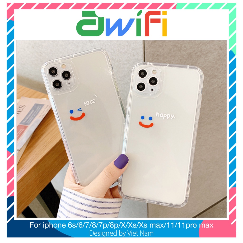 Ốp iphone - Ốp lưng Mặt cười nice &amp; happy trong suốt 5s/6s plus/7/8/7plus/8plus/x/xs/xs max/11/11promax- Awifi Case S1-3