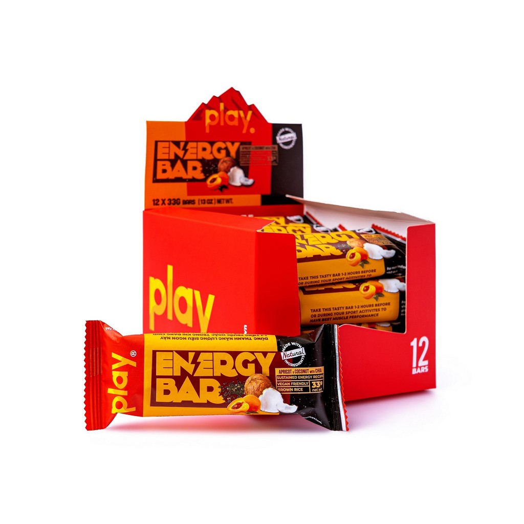 Thanh Năng Lượng 💪FREESHIP💪 Bánh Giảm Cân Thuần Chay - Thanh Ngũ Cốc Play Energy Bar Vị Mơ Sấy Dừa Khô 33Gr SP1.2