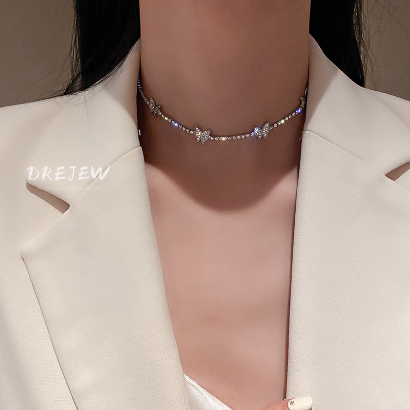 Dây Chuyền Ngắn Mặt Hình Bướm Đính Đá Zircon Toàn Diện Đơn Giản Phong Cách Hàn Quốc Dành Cho Nữ